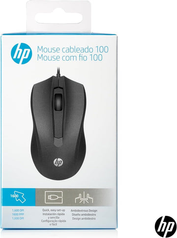 HP Wired Mouse 100 with 1600 DPI Optical Sensor, USB Plug-and -Play,ambidextrous Design, Built-in Scrolling and 3 Handy Buttons  (6VY96AA)