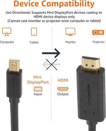 Amazon Basics Mini Display Port to HDMI Cable - 6 Feet, Gold & High-Speed HDMI Cable, 3 Feet - Supports Ethernet, 3D, 4K video,Black