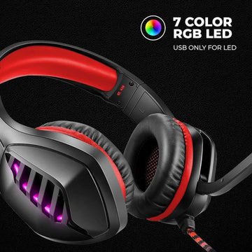 Cosmic Byte GS430 Gaming Headphone, 7 Color RGB LED and Microphone for PC, PS5, Xbox, Mobiles, Tablets, Laptops (Red)