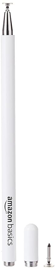 Amazon Basics Capacitive Stylus Pen AB-S2 for iOS and Android Touchscreen Devices, Fine Point Disc Tip, Lightweight Metal Body with Magnetic Cover  (White)