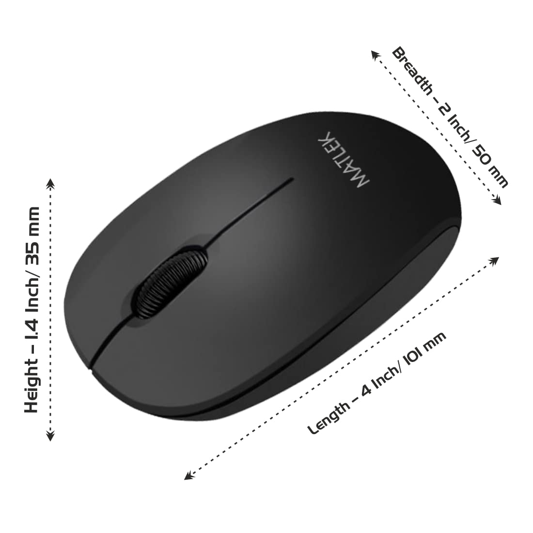 Matlek Wireless Mouse | 2.4 GHz Wireless Connection | USB Mini Receiver | 1200 DPI | Ambidextrous | PC/MAC/Laptop