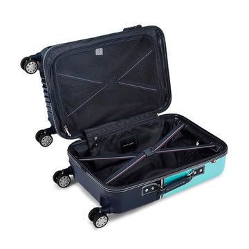 Tommy Hilfiger Twins Pro Cabin Hard Luggage - Turq Blue&Navy |Check-in Trolley Bag with TSA Lock | 360Β° Spinner Double Wheels | Telescopic Handle| Polycarbonate Hardshell Suitcase| 57cm|46L Capacity