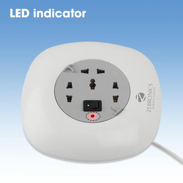 ZEBRONICS - Ps3400H Power Strip A 1500W Power Extension Socket with 3 Output Brass Sockets and 4M Retractable Cable(White), 250 Volts