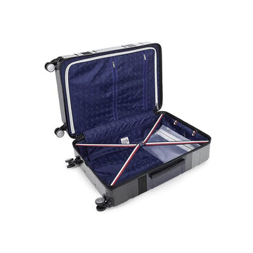 Tommy Hilfiger Triton Plus Hard Luggage Trolley Bag for Travel - 77 cms, Black & Grey 8 Wheel Large Unisex Bag