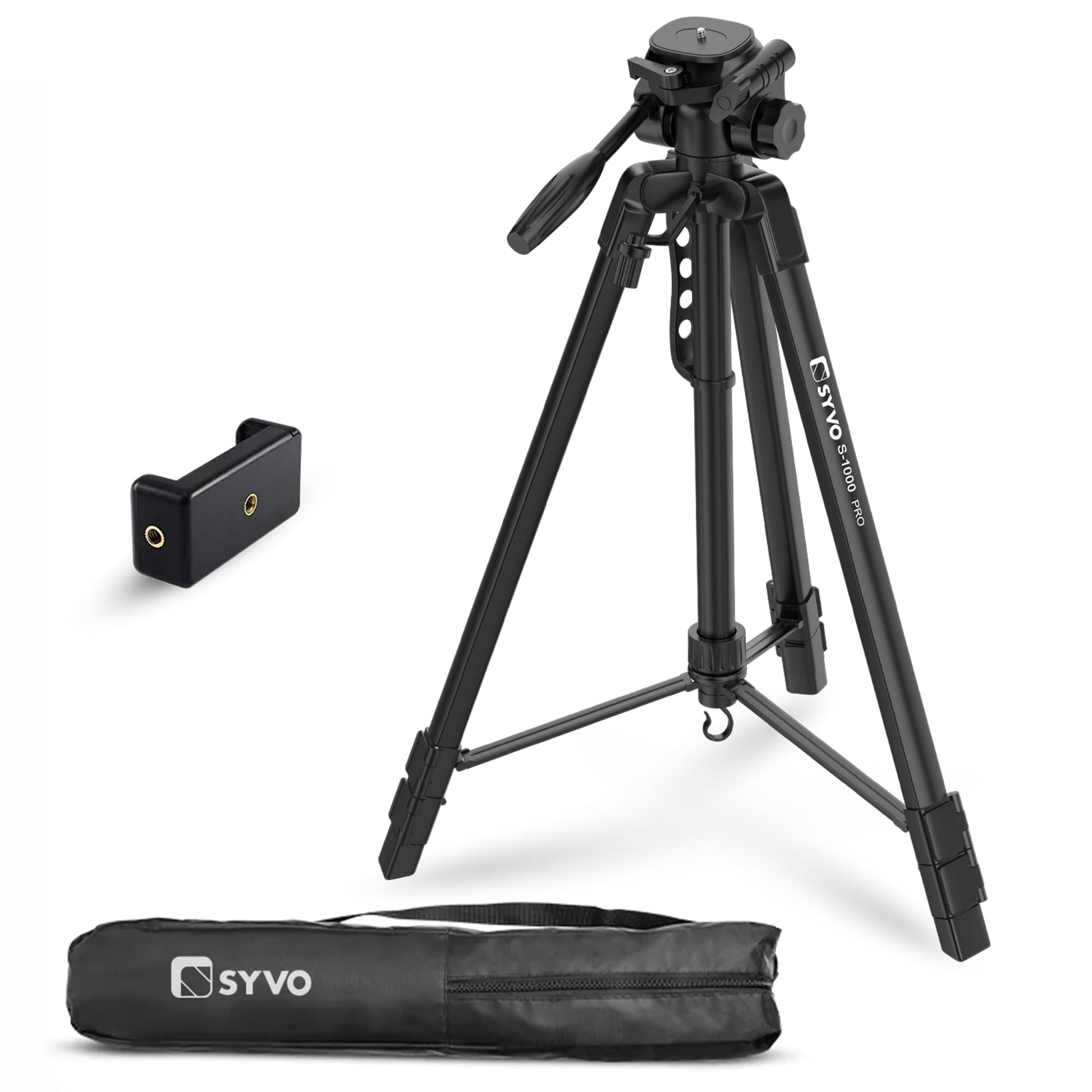 Syvo S-510 PRO 55-Inch (140CM) Aluminium Tripod, Universal Lightweight Tripod with Carry Bag for All Smart Phones, Gopro, Cameras (Black)