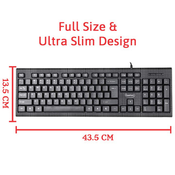 Quantum QHM-7406 Full-Sized Keyboard with (₹) Rupee Symbol, Hotkeys and 3-pieces LED function for Desktop/Laptop/Smart TV Spill-Resistant Wired USB Keyboard with 10 million keystrokes lifespan (Black)