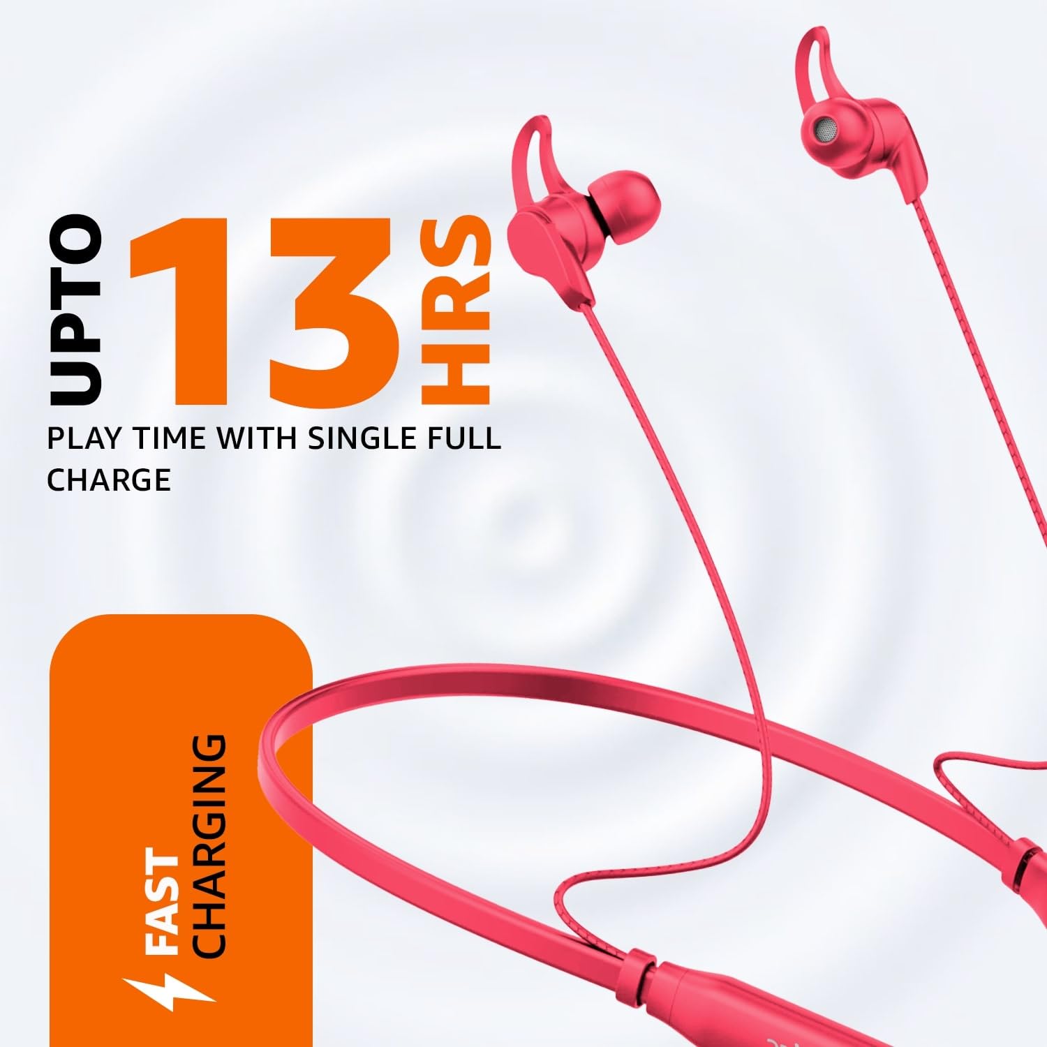 amazon basics in-Ear Bluetooth 5.0 Wireless Neckband with Mic, Up to 13 Hours Playback Time, Magnetic Earbuds, Noise Cancellation, Voice Assistant, Dual Pairing and IPX5 Rated (Red)