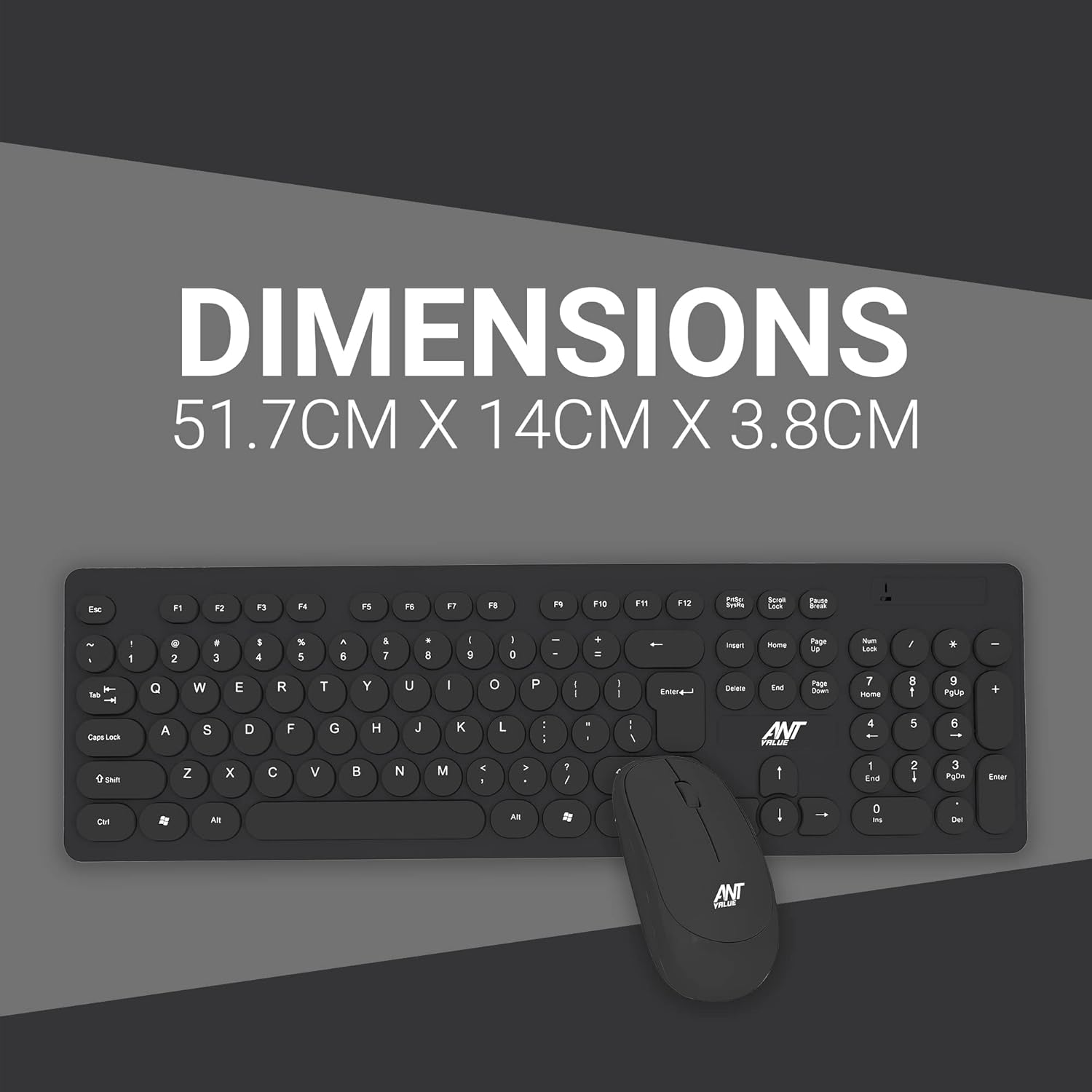 Ant Value FKBRI05 Wireless Keyboard Mouse Combo - 2.4Ghz Aesthetic Quiet Keyboard and Mouse Wireless - 110 Keys Full Size Ultra-Thin Keyboard for Laptop, Computer, PC, Notebook, Windows, Mac OS -Black