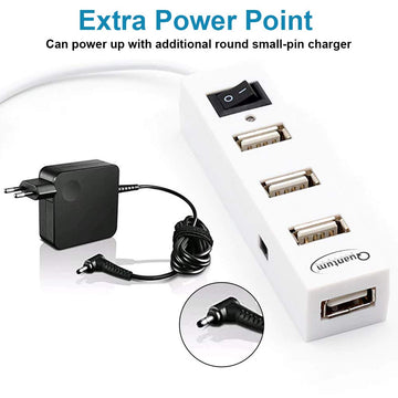 Quantum QHM6660 4 Port Hi-Speed USB Hub with Power Switch (White)