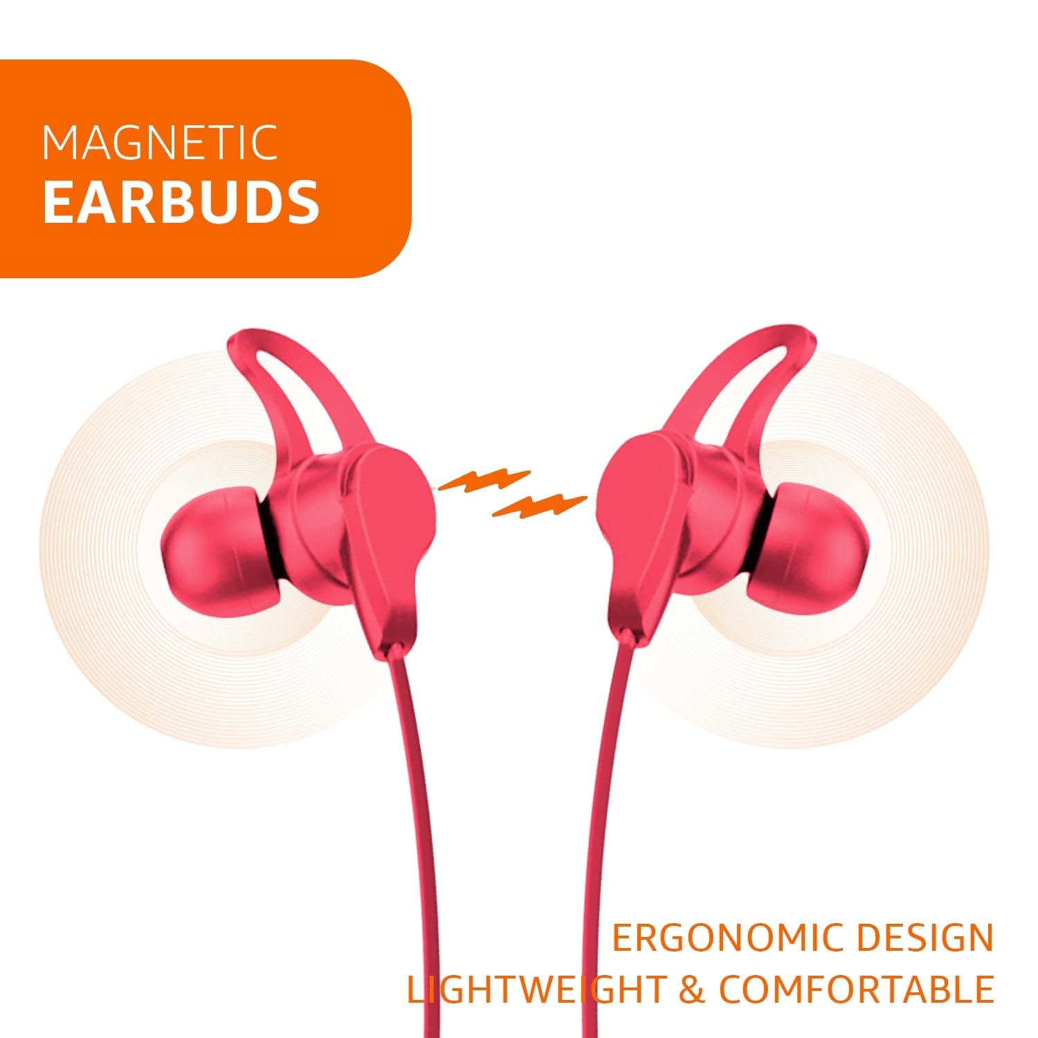 amazon basics in-Ear Bluetooth 5.0 Wireless Neckband with Mic, Up to 13 Hours Playback Time, Magnetic Earbuds, Noise Cancellation, Voice Assistant, Dual Pairing and IPX5 Rated (Red)