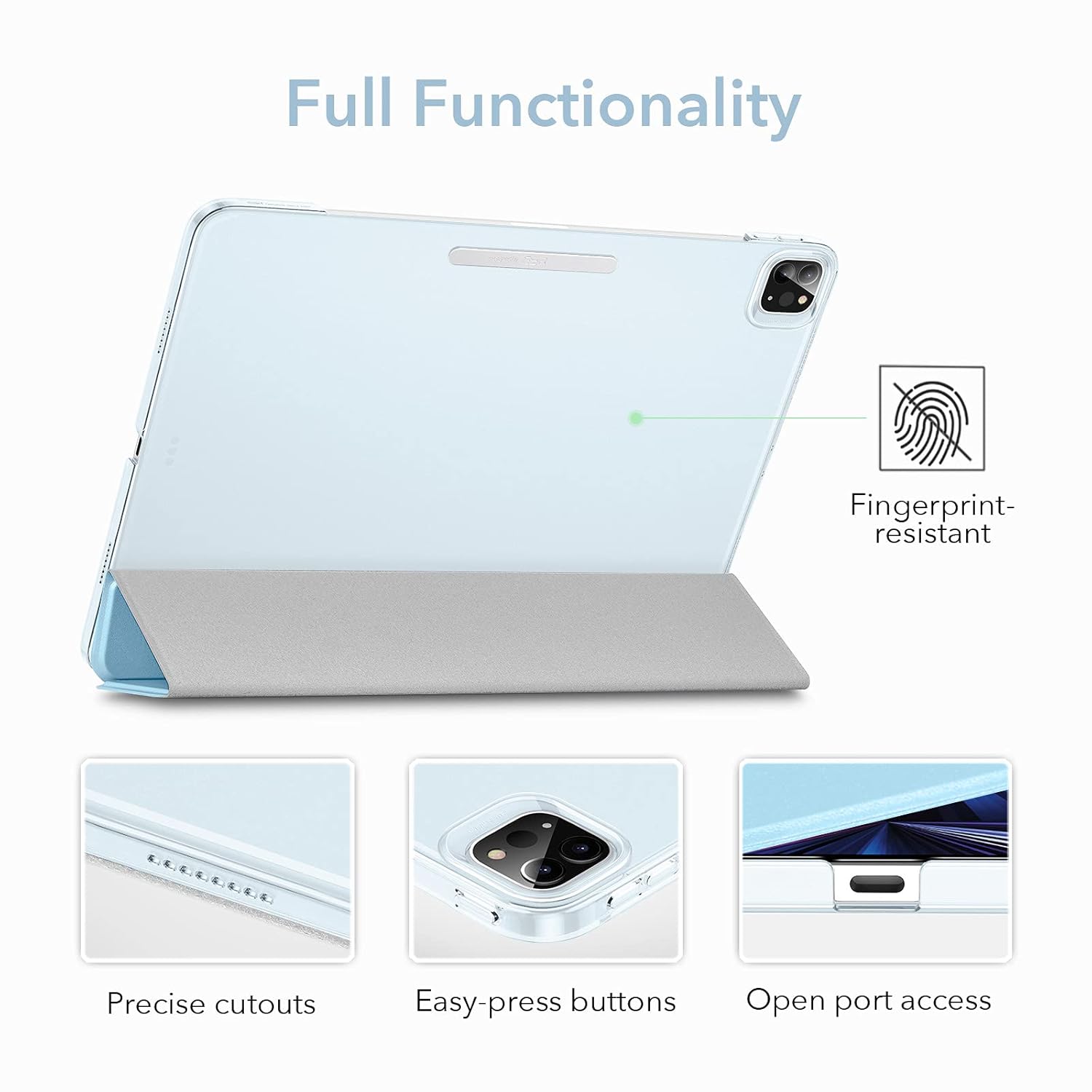ESR for iPad Pro 11 inch Case (2021, 3rd Generation), Translucent Stand Case, iPad Pro Cover with Clasp, Auto Sleep and Wake, Pencil 2 Wireless Charging, Ascend Trifold Case, Sky Blue