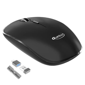 Quantum Wireless Mouse with Upto 12 Months Battery Life(Cell Included), Silent Keys, 800/1200/1600 DPI, USB Nano Receiver, USB to Type-C Connector, Slim Wireless Mouse for PC, Laptop, MacBook (Black)