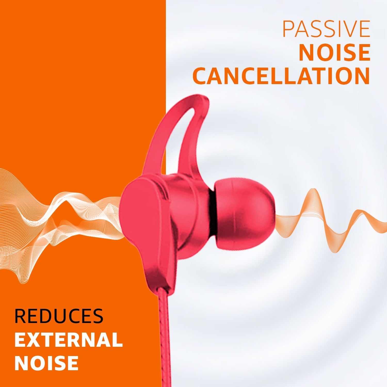 amazon basics in-Ear Bluetooth 5.0 Wireless Neckband with Mic, Up to 13 Hours Playback Time, Magnetic Earbuds, Noise Cancellation, Voice Assistant, Dual Pairing and IPX5 Rated (Red)