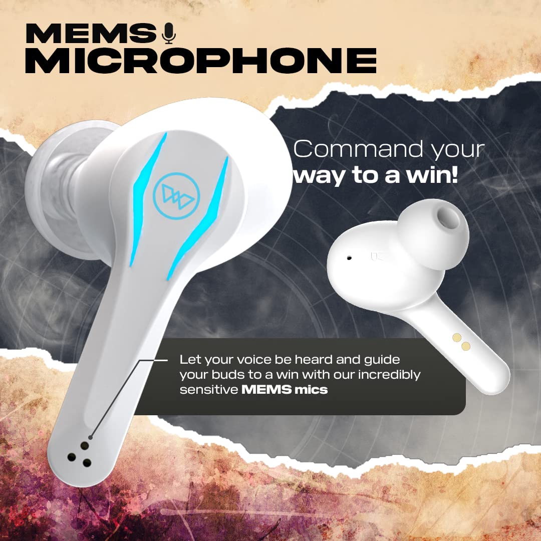 Wings Phantom Pro Wireless Earphones in Ear Earbuds with Led Battery Indicator,50Mslow Latency,Bluetooth 5.3,40 Hours Playtime,Mems Mic,Ipx4 Resist,12Mm Driver,500Mah Case,Headphones (White TWS)