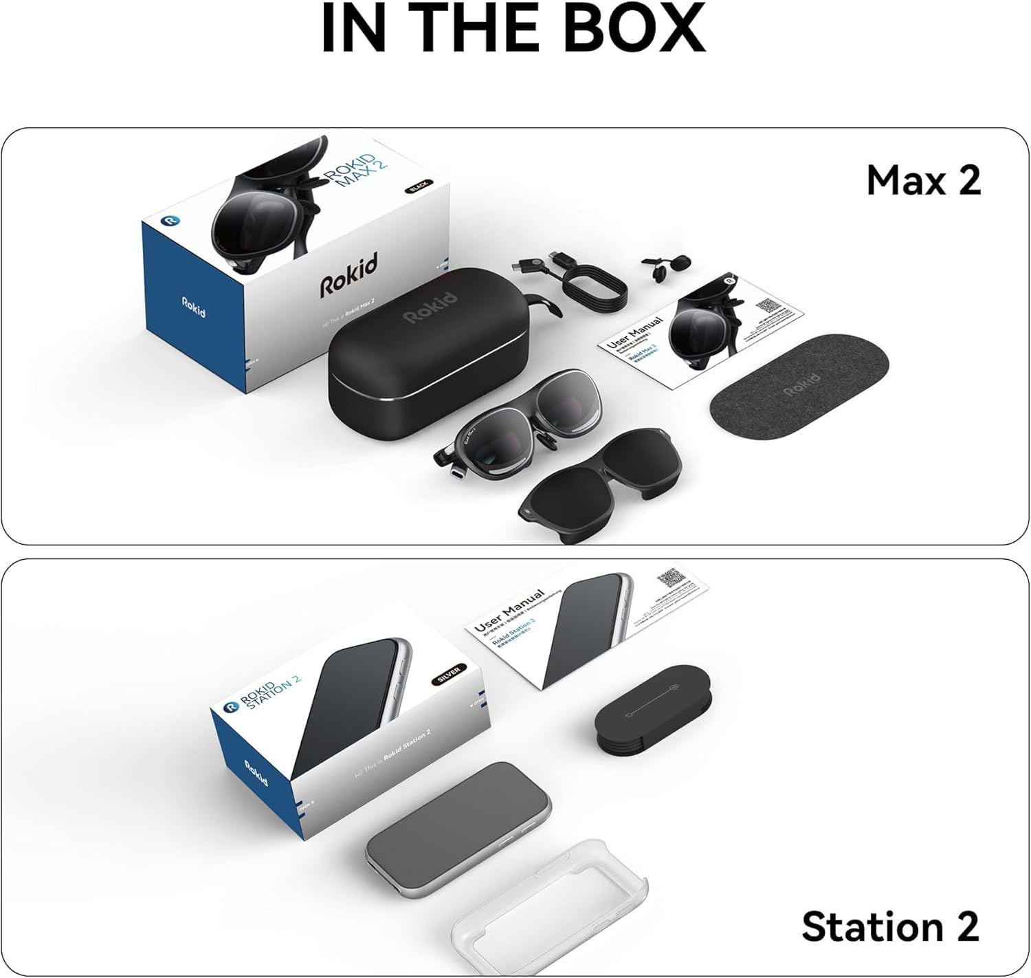 Rokid AR Spatial Black- Max2 AR Glasses & Station2 Spatial Computer with 360" Micro-OLED 3-Screen Display, 120Hz OLED, 600 Nits, Multi-Tasking for Work & Gaming