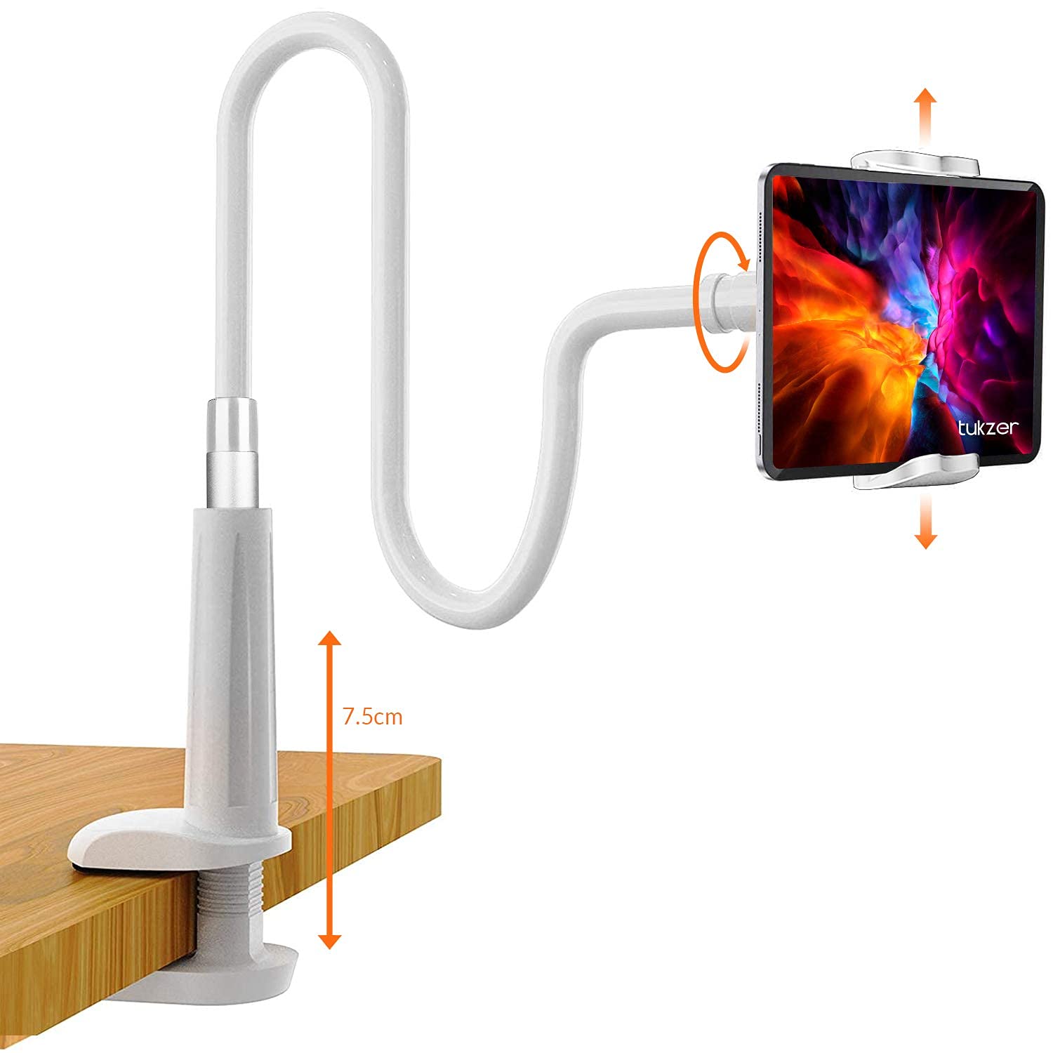 Tukzer Universal Tabletop Mobile & Tablet Holder with 360 Degree Flexible Rotation for Bed, Table, Kitchen, Bathroom Compatible with 4 inches to 10.5 Inches Tablet/Smartphones (Black)