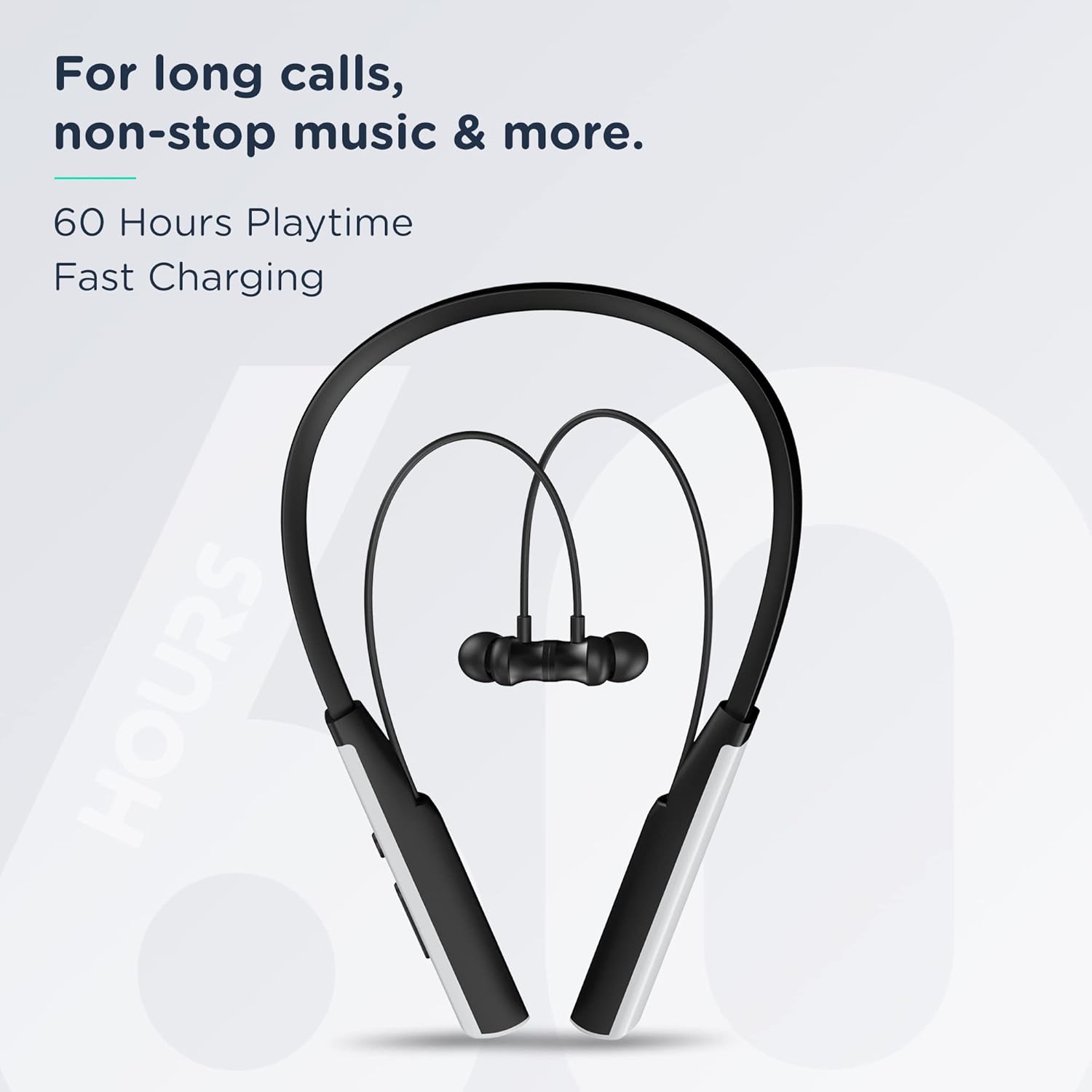 Pebble Flex Activ Neckband with True Bass in-Built Mic, up to 60 Hours Play time, Magnetic Earbuds, Soft Silicone Body Workout and Sweat Proof (Grey)