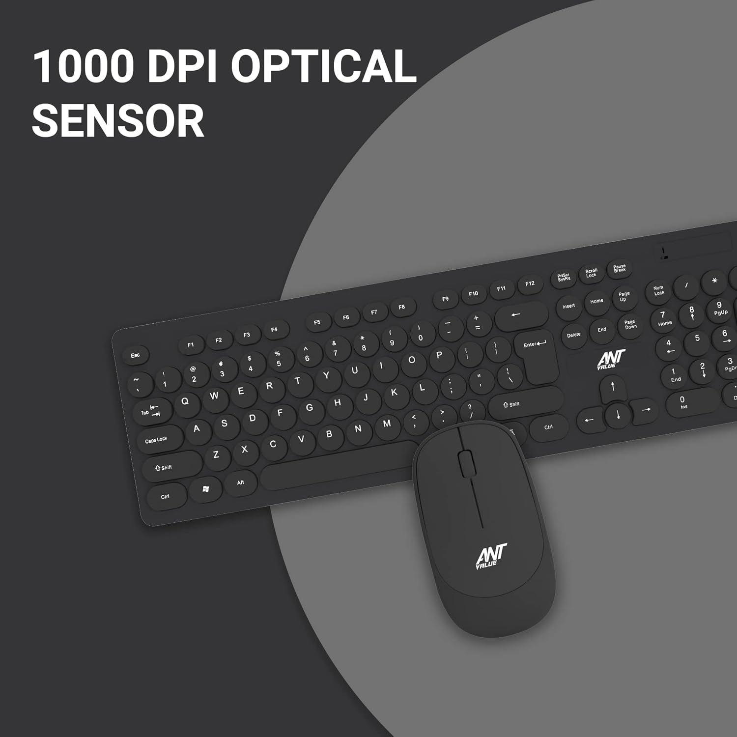 Ant Value FKBRI05 Wireless Keyboard Mouse Combo - 2.4Ghz Aesthetic Quiet Keyboard and Mouse Wireless - 110 Keys Full Size Ultra-Thin Keyboard for Laptop, Computer, PC, Notebook, Windows, Mac OS -Black