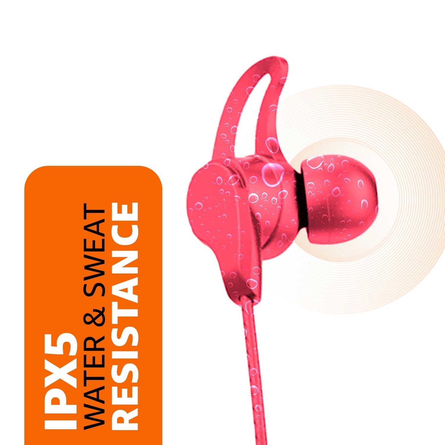 amazon basics in-Ear Bluetooth 5.0 Wireless Neckband with Mic, Up to 13 Hours Playback Time, Magnetic Earbuds, Noise Cancellation, Voice Assistant, Dual Pairing and IPX5 Rated (Red)