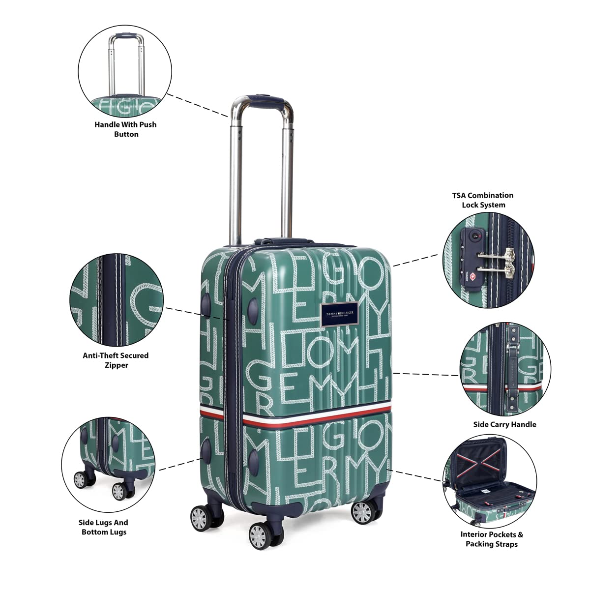 Tommy Hilfiger Twister Polycarbonate Unisex Hard Luggage Trolley Bag for Travel - 57 cms, Silver 8 Wheel Small Cabin Bag