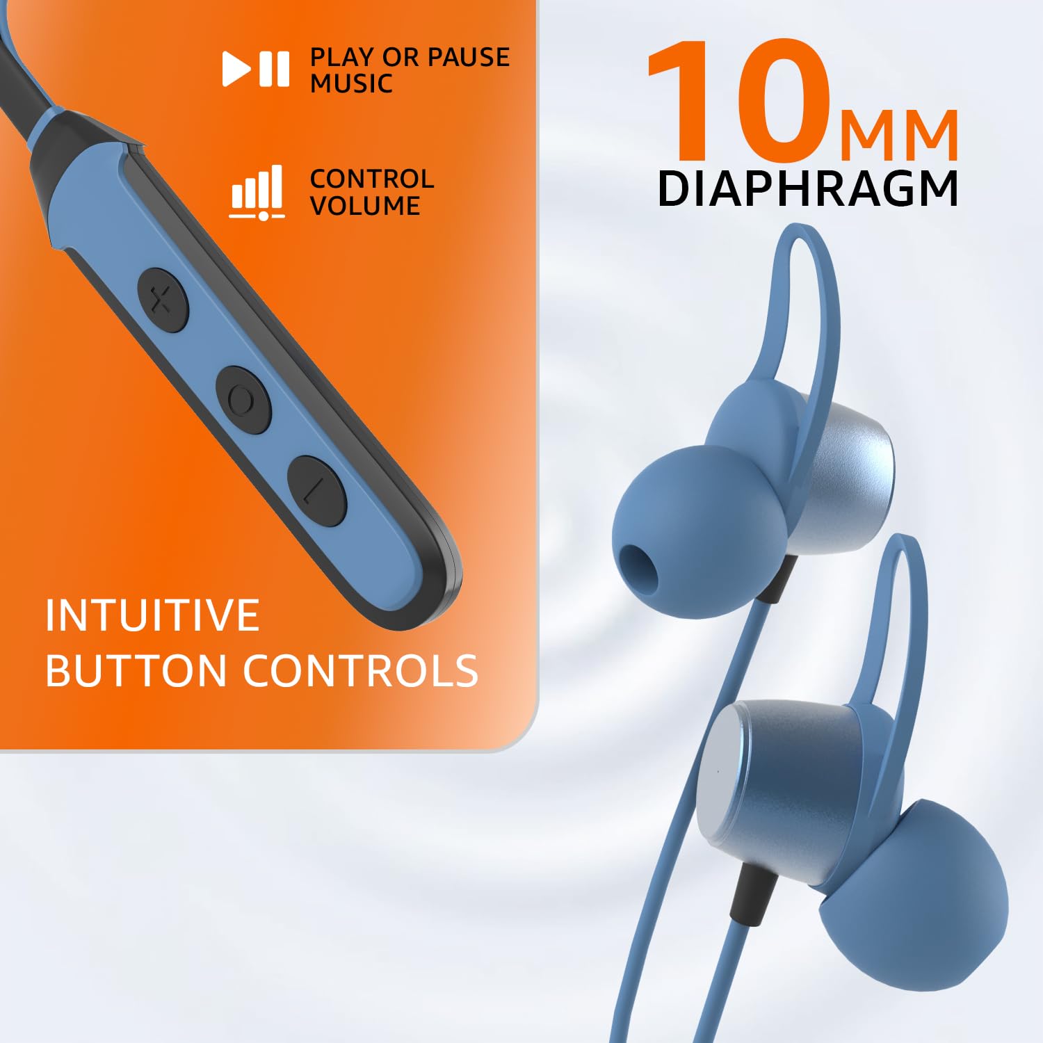 amazon basics Bluetooth 5.0 Neckband with Magnetic Earbuds | Up to 30 Hours Playtime | Voice Assistant | Dual Pairing | IPX6 Rated (Blue+Black)