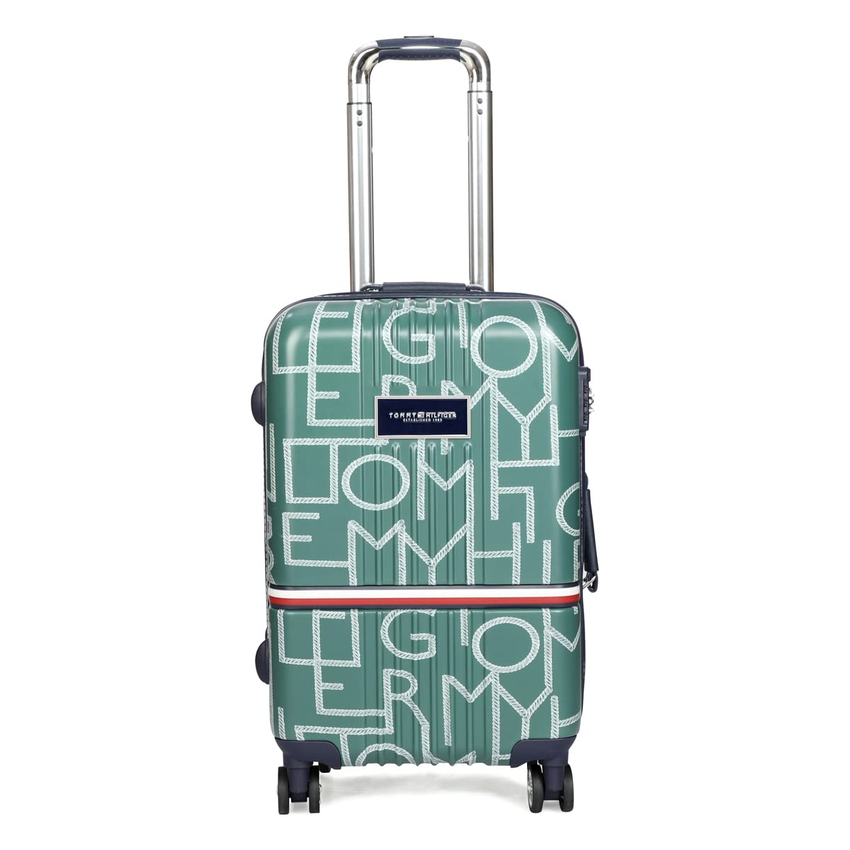 Tommy Hilfiger Twister Polycarbonate Unisex Hard Luggage Trolley Bag for Travel - 57 cms, Silver 8 Wheel Small Cabin Bag