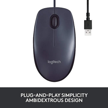 Logitech B100 Wired USB Mouse,800 DPI Optical Tracking, Ambidextrous PC/Mac/Laptop - Black