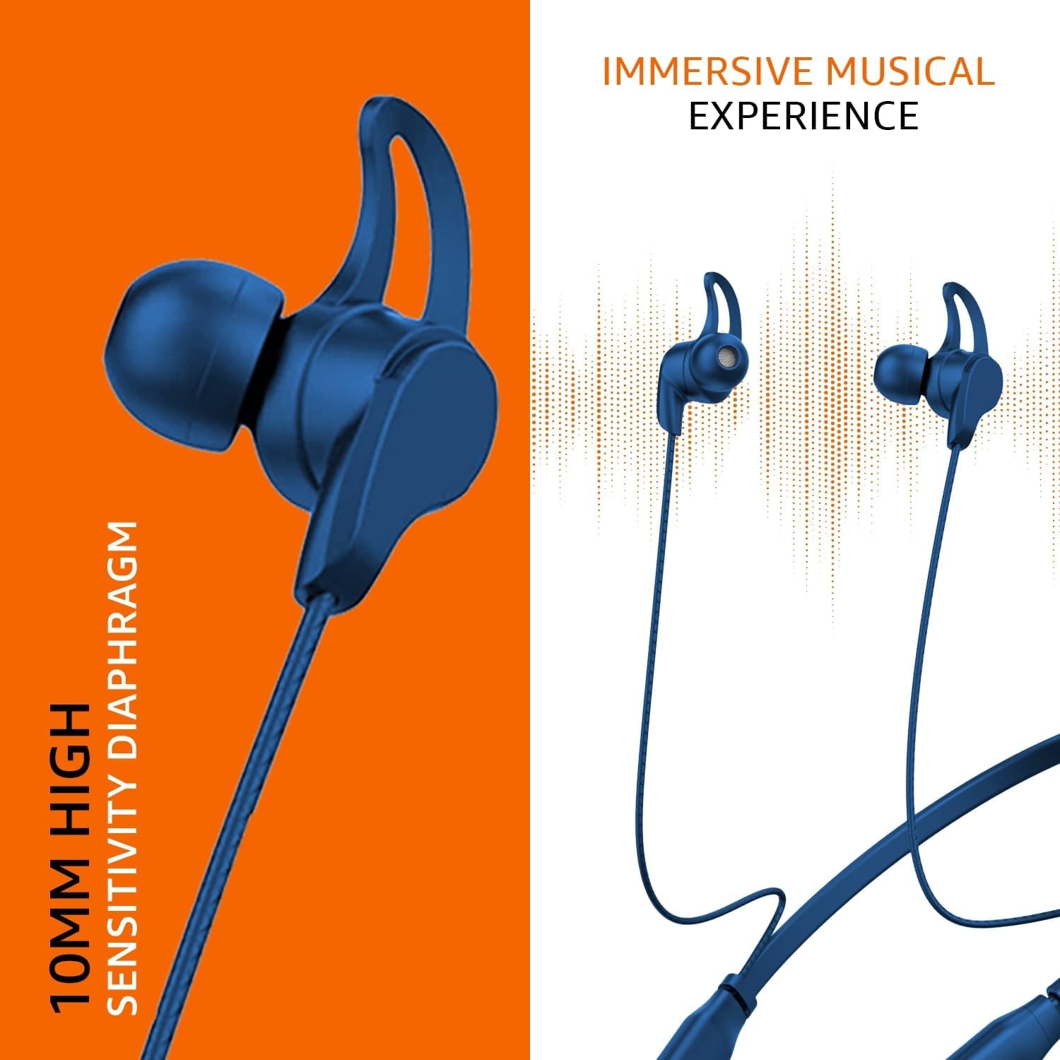 amazon basics in Ear Bluetooth 5.0 Wireless Neckband with Mic, Up to 13 Hours Playback Time, Magnetic Earbuds, Noise Cancellation, Voice Assistant, Dual Pairing and IPX5 Rated (Blue)