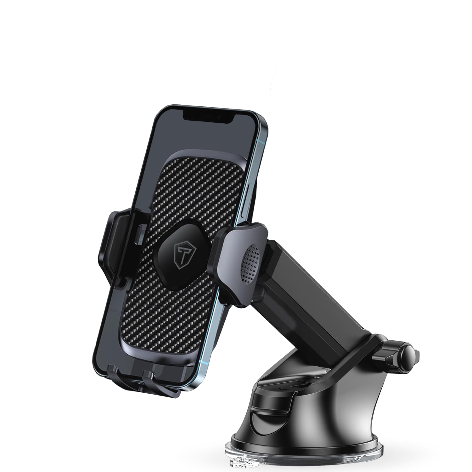 Tukzer Universal Car Mount Mobile Holder Stand| Strong Suction Cup, Double Shift Locking for Dashboard Windshield| Quick Touch Release, Long Telescopic Arm, 360° Rotatable Head| for All Mobile Phones,Black