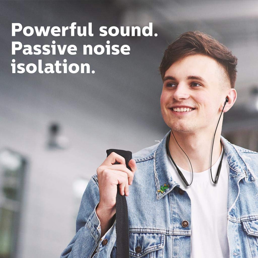 Philips Audio TAN2215 Bluetooth Wireless In Ear Earphones with 11 Hr Playtime, 9 mm Drivers, IPX4 Splash Proof, Magnetic Eartips, with Mic (Black)