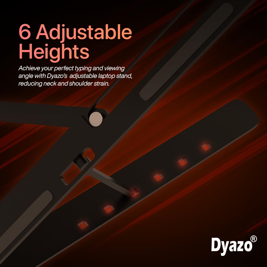 Dyazo 6 Angle Foldable & Portable Laptop Riser Stand Made with Aluminum Alloy |Compatible for Dell, Mac Book Air/Pro, Lenovo Acer Hp Asus & Other Laptop from 11.6 inch to 15.6 Inches- Black