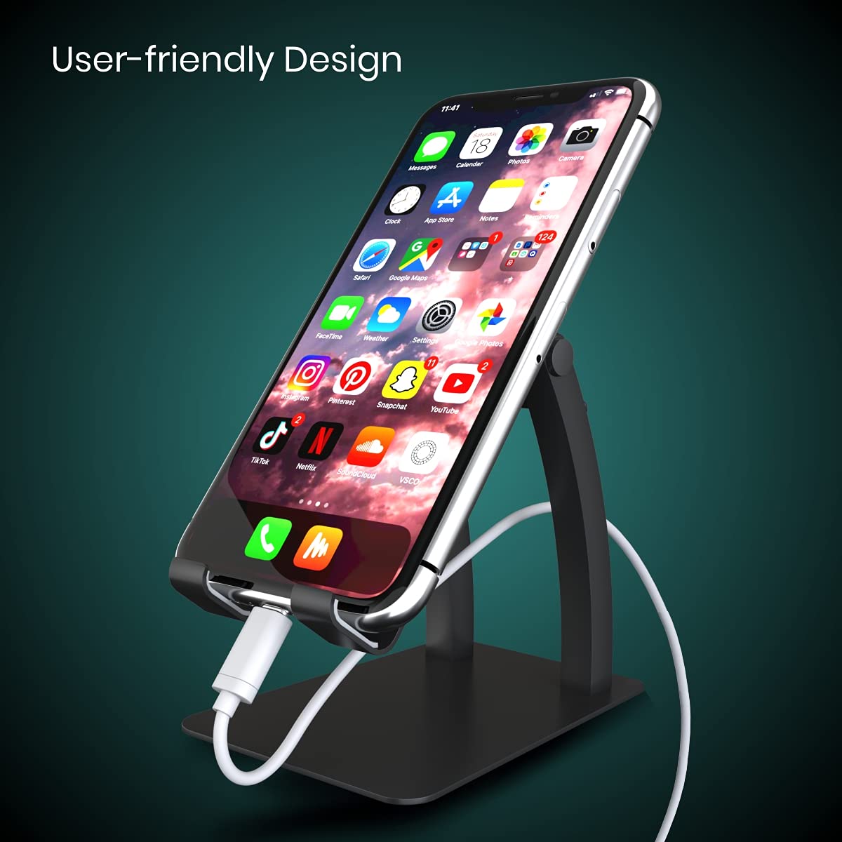 Portronics Modesk Burj Mobile Holding Tabletop Stand 180 Degree View I Metal Body I Wide Compatibility I Anti Skid Design (Black)