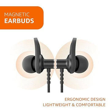 Amazon Basics in-Ear Wireless Neckband with Mic, Up to 18 Hours Play Time, Bluetooth 5.1, Voice Assistance, Noise Cancellation, IPX4 Water-Resistance, Magnetic Earbuds (Black)