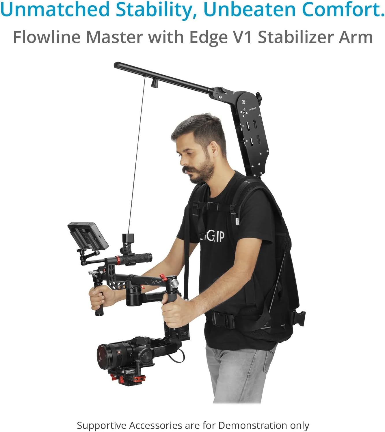 Flycam Flowline Master with Pro Vest & Edge V1 Stabilization Arm for Camera Gimbals. 180° Arm Rotation. Payload Upto 4-12kg (8-26.4lb). (FLN-MSTR-EGV1)