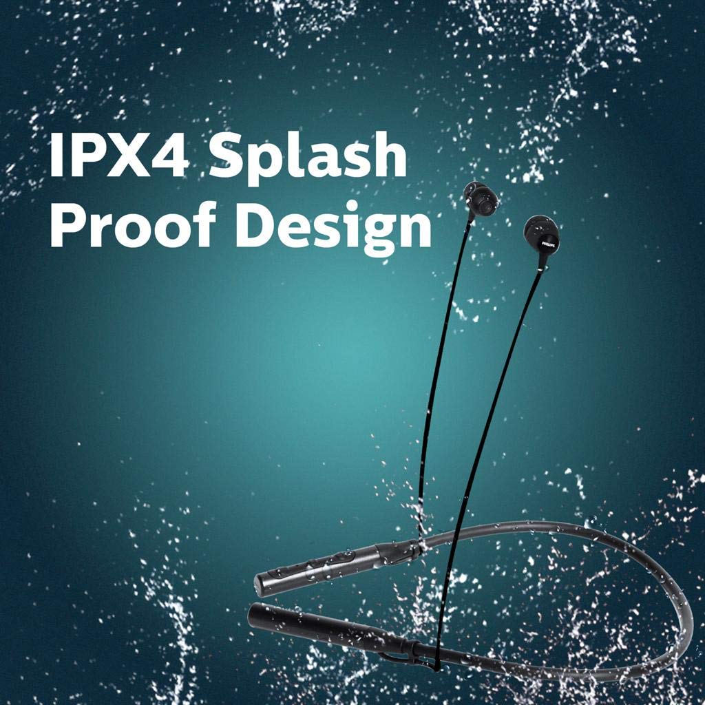 Philips Audio TAN2215 Bluetooth Wireless In Ear Earphones with 11 Hr Playtime, 9 mm Drivers, IPX4 Splash Proof, Magnetic Eartips, with Mic (Black)