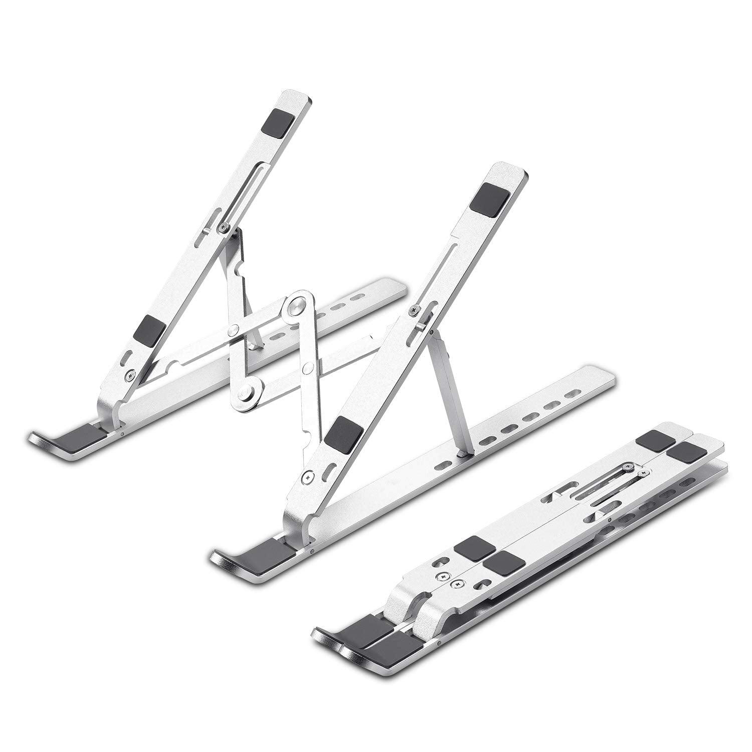 ZEBRONICS Aluminium Alloy Laptop Stand, Compatible with 9-15.6 inch Laptops, 7 Angles Adjustable, Anti Slip Silicon Rubber Pads, Foldable, Velvet Pouch Inside, Zeb-NS2000 (Dark Grey)