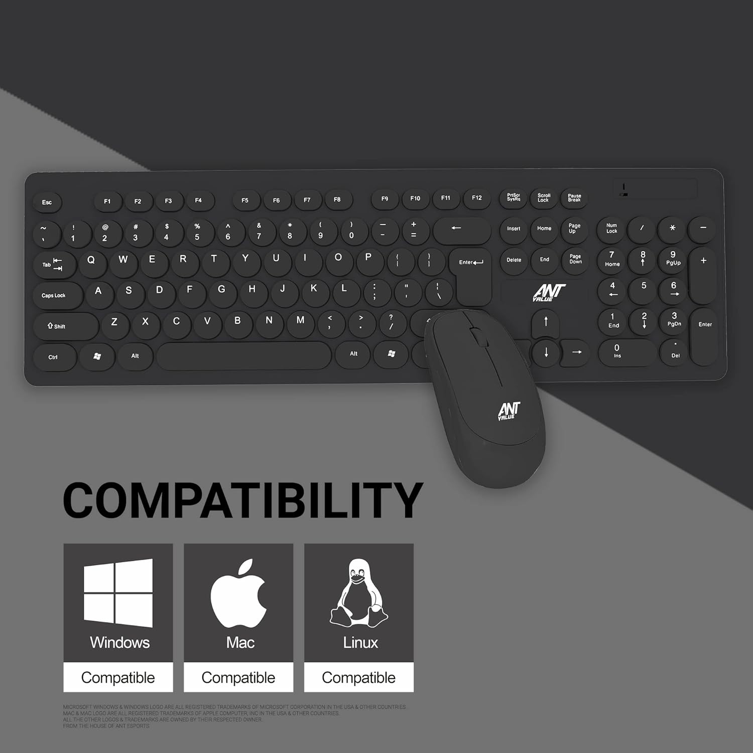 Ant Value FKBRI05 Wireless Keyboard Mouse Combo - 2.4Ghz Aesthetic Quiet Keyboard and Mouse Wireless - 110 Keys Full Size Ultra-Thin Keyboard for Laptop, Computer, PC, Notebook, Windows, Mac OS -Black