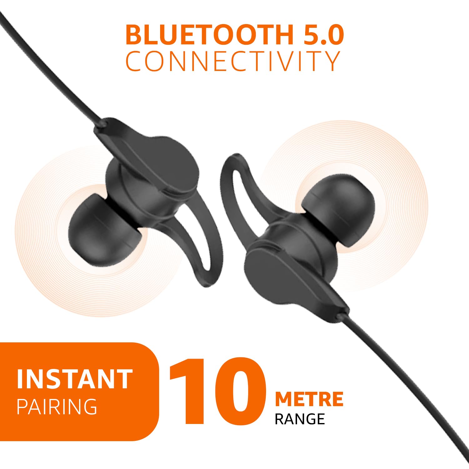 amazon basics in-Ear Bluetooth 5.0 Wireless Neckband with Mic, Up to 13 Hours Playback Time, Magnetic Earbuds, Noise Cancellation, Voice Assistant, Dual Pairing and IPX5 Rated (Black)