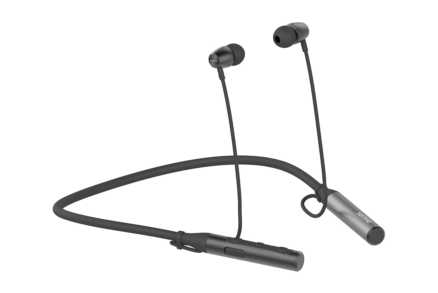 Philips Audio TAN2215 Bluetooth Wireless In Ear Earphones with 11 Hr Playtime, 9 mm Drivers, IPX4 Splash Proof, Magnetic Eartips, with Mic (Black)
