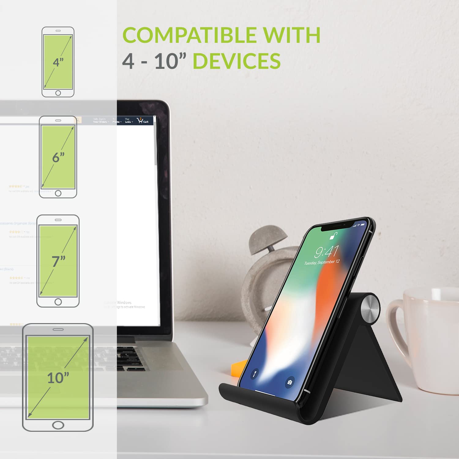 Tizum Multi Angle Foldable Tablet/Mobile Phone Tabletop Stand Holder, Adjustable Angle, Anti-Slip Pads, Cradle, Dock Compatible for Ipad, Tablets, Smartphones, Kindle with Screen Up to 10-Inch (Black)