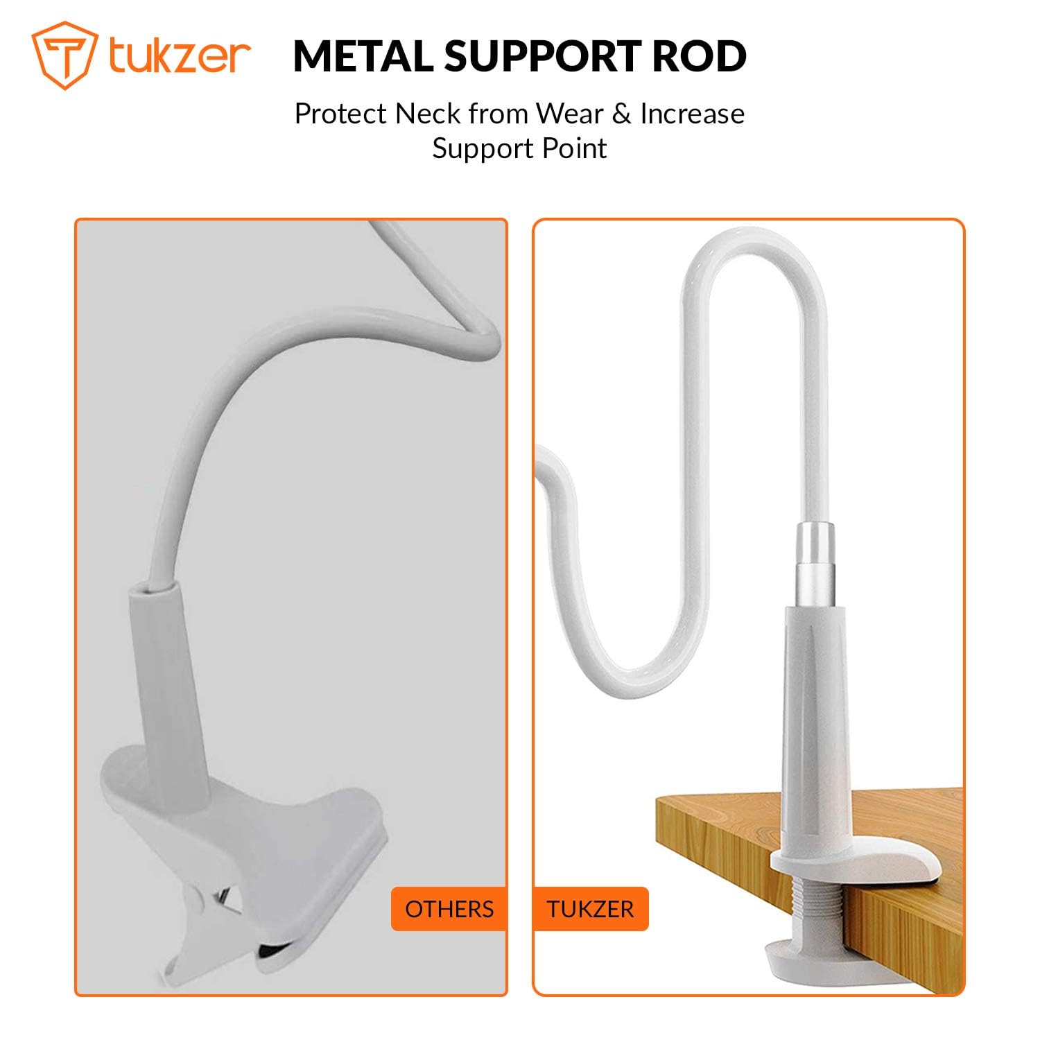 Tukzer Universal Tabletop Mobile & Tablet Holder with 360 Degree Flexible Rotation for Bed, Table, Kitchen, Bathroom Compatible with 4 inches to 10.5 Inches Tablet/Smartphones (Black)