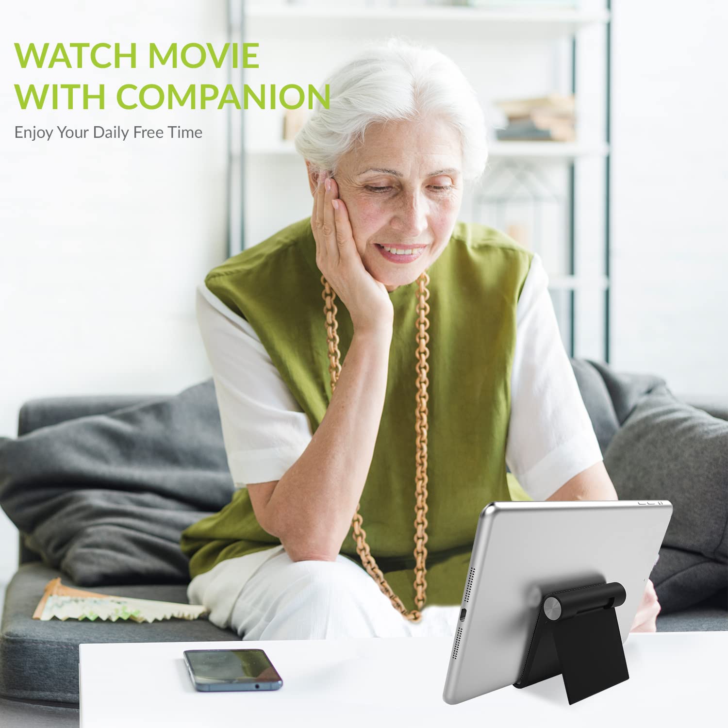 Tizum Multi Angle Foldable Tablet/Mobile Phone Tabletop Stand Holder, Adjustable Angle, Anti-Slip Pads, Cradle, Dock Compatible for Ipad, Tablets, Smartphones, Kindle with Screen Up to 10-Inch (Black)