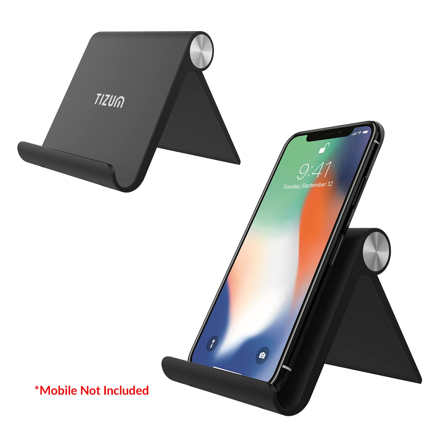 Tizum Multi Angle Foldable Tablet/Mobile Phone Tabletop Stand Holder, Adjustable Angle, Anti-Slip Pads, Cradle, Dock Compatible for Ipad, Tablets, Smartphones, Kindle with Screen Up to 10-Inch (Black)