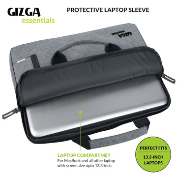 Gizga Essentials Laptop Bag Sleeve Case Cover Pouch for 13.3 Inch Laptop for Men & Women, Padded Laptop Compartment, Free Accessories Pouch, Premium Zipper Closure, Water Repellent Nylon Fabric-Grey