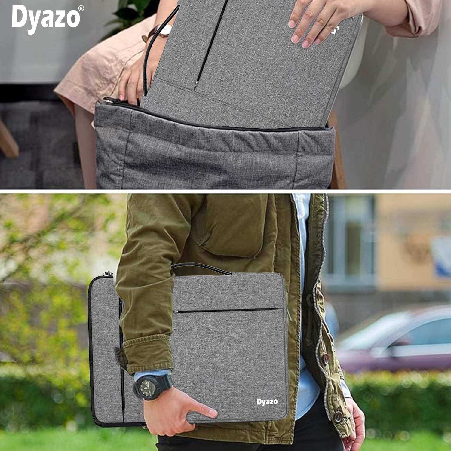DYAZO 15" to 15.6 Inch Laptop Sleeve/Cover with Handle & Two Front Accessories Pockets Compatible for Apple, Dell, Lenovo, Asus, Hp, Samsung, Mi, MacBook and Other Notbooks (Grey)
