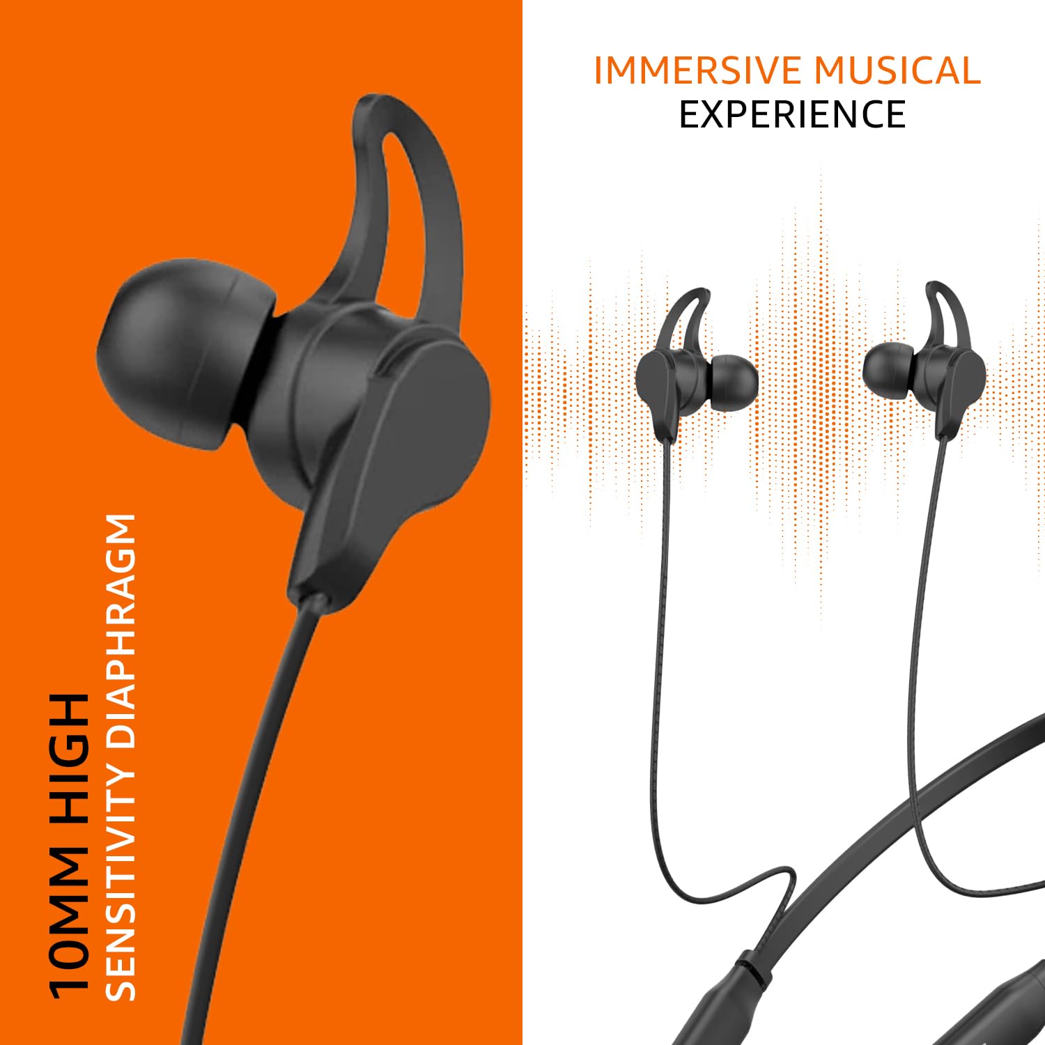 amazon basics in-Ear Bluetooth 5.0 Wireless Neckband with Mic, Up to 13 Hours Playback Time, Magnetic Earbuds, Noise Cancellation, Voice Assistant, Dual Pairing and IPX5 Rated (Black)