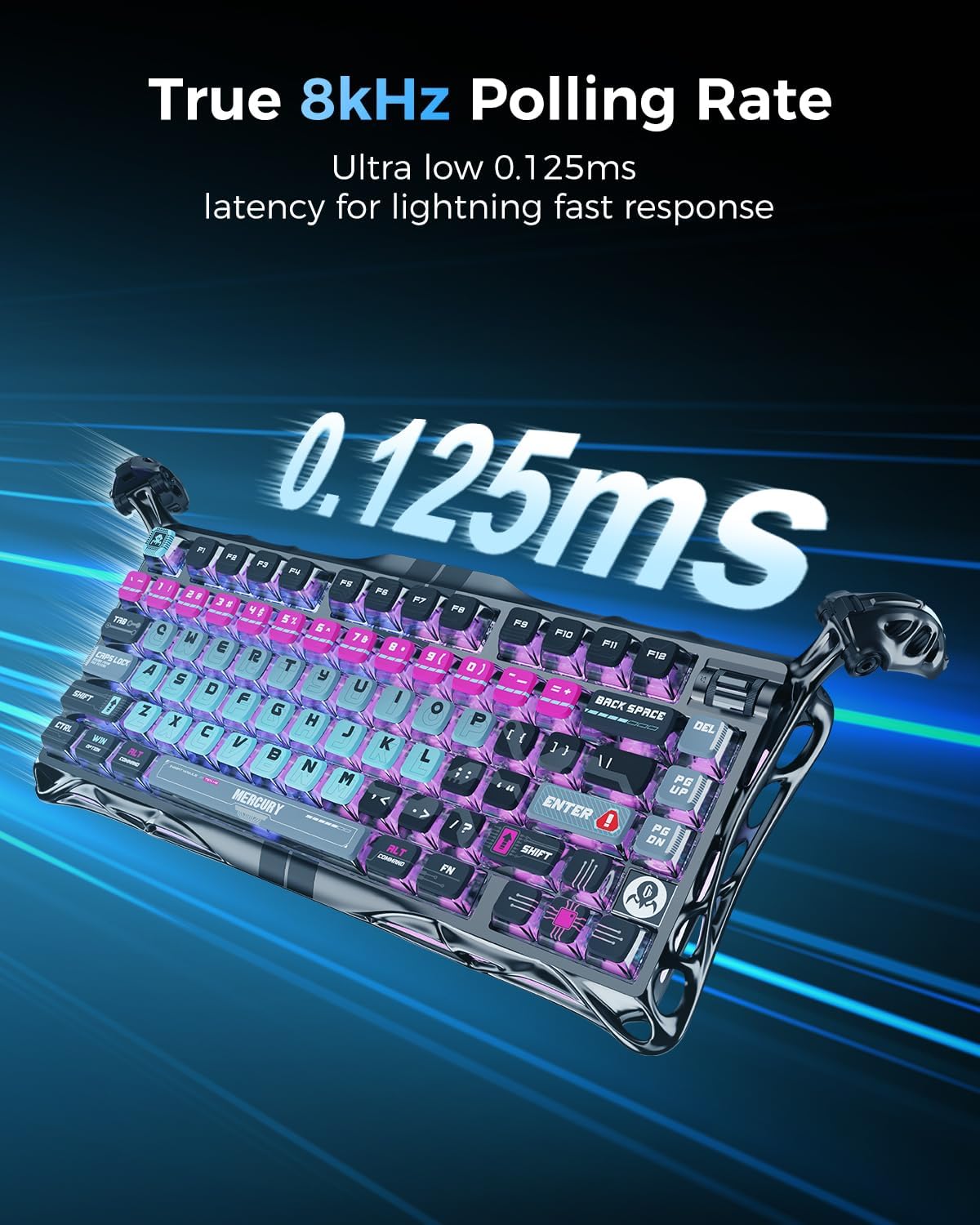 GravaStar Mercury V75 Pro HE Keyboard – 75% Layout Gaming Keyboard, Hall‑Effect Magnetic Switches, Only Wired, Hot‑Swappable, 8000 Hz Polling, Dual‑Zone RGB, Semi‑Aluminum Frame with Cyberpunk