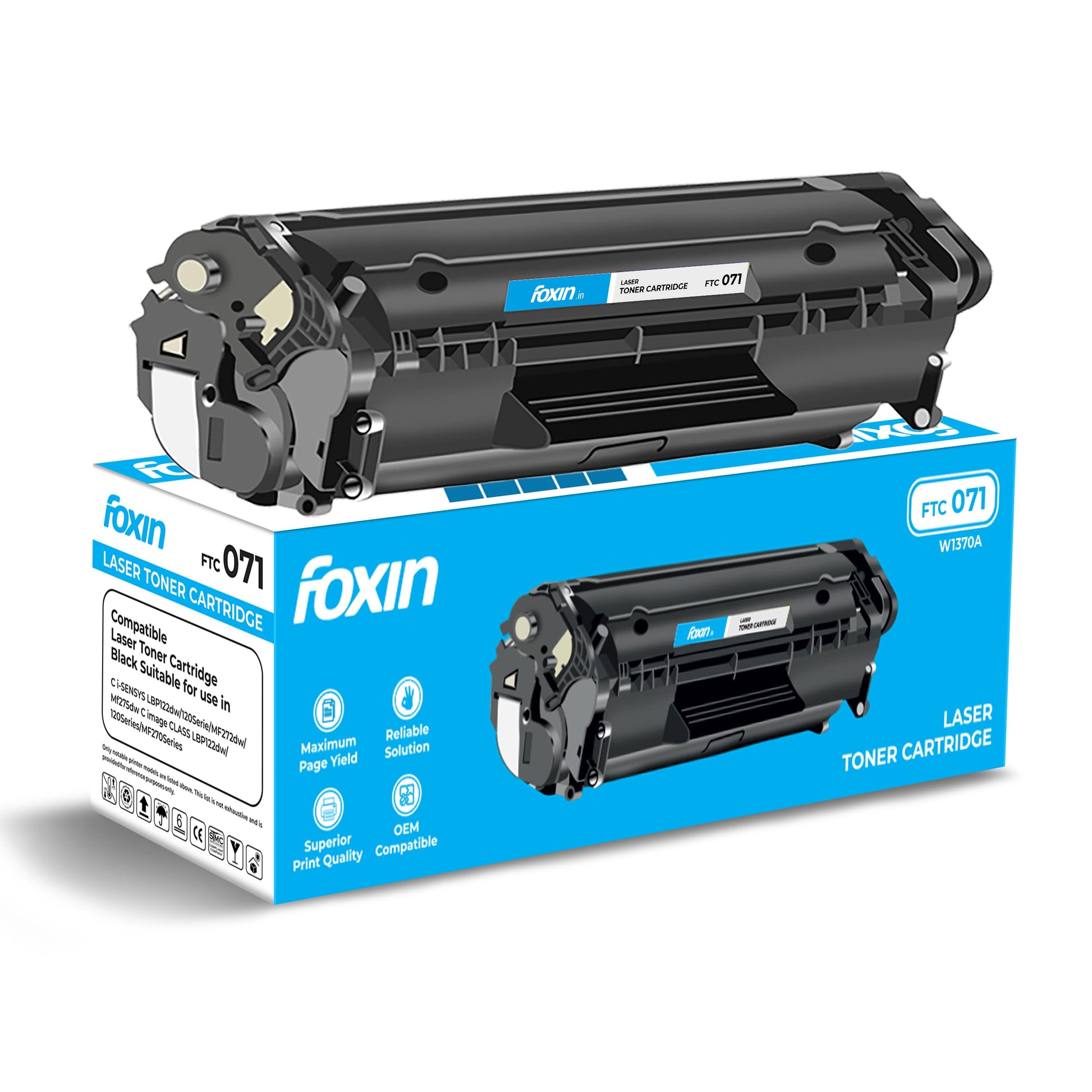 Foxin FTC 12A Laser Printer Cartridge Compatible with 1020, M1005, 1018, 1010, 1012, 1015, 1022, 1022N, 1022NW, 3015, 3020, 3030, 3050, 3050Z, 3052, 3055 / 12A Cartridge / Black