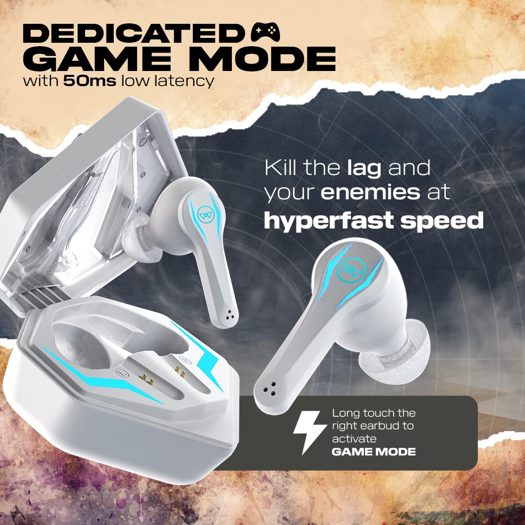 Wings Phantom Pro Wireless Earphones in Ear Earbuds with Led Battery Indicator,50Mslow Latency,Bluetooth 5.3,40 Hours Playtime,Mems Mic,Ipx4 Resist,12Mm Driver,500Mah Case,Headphones (White TWS)