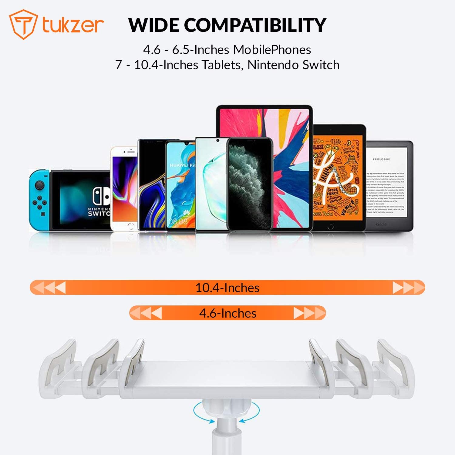 Tukzer Universal Tabletop Mobile & Tablet Holder with 360 Degree Flexible Rotation for Bed, Table, Kitchen, Bathroom Compatible with 4 inches to 10.5 Inches Tablet/Smartphones (Black)